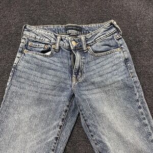 Aeropostale Mid Rise Ankle Straight Jeans Womens 0 Medium Blue Stretch Denim